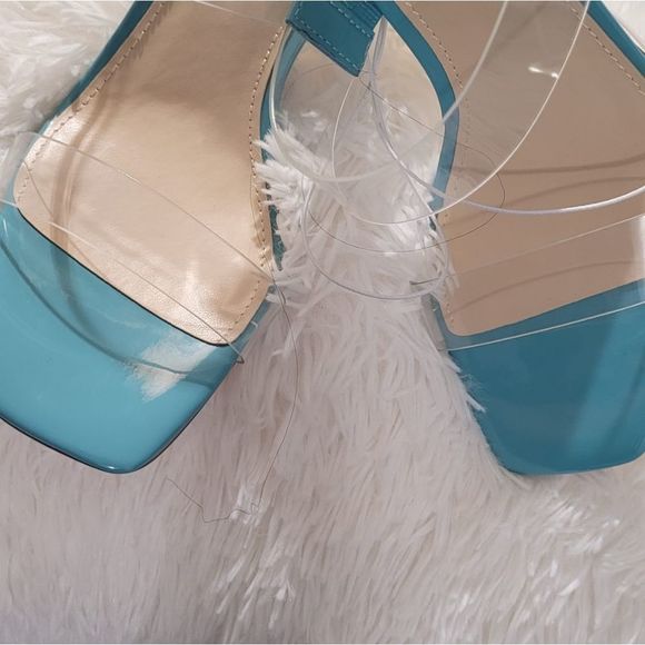 NINE WEST Heeled Slide Sandals transparent straps heels women blue turquoise blu - Picture 4 of 6